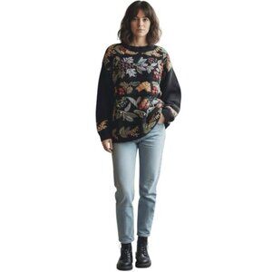 Vintage 80s NEW Tiara Floral Embroidery Cotton Sweater Pullover Oversized Boho L